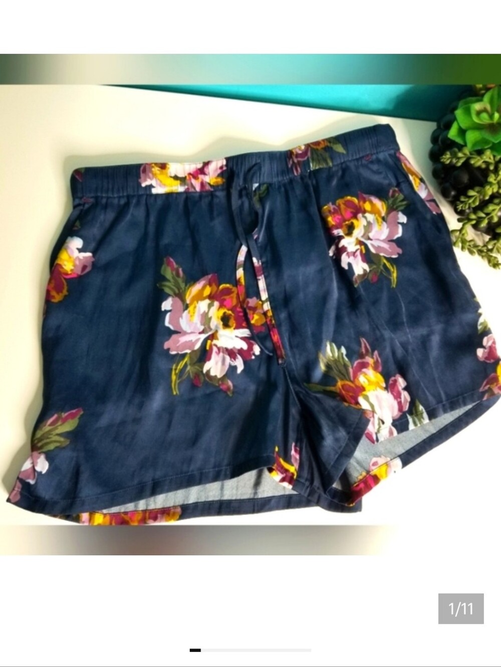 Joules Lily Satin Sleep Shorts Navy Peony Floral